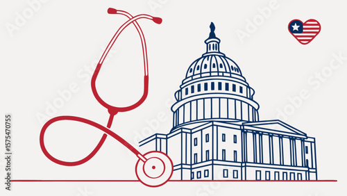 Healthcare reform in the united states political landscape with stethoscope and capitol building design
