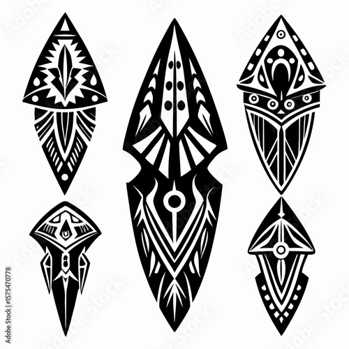 Tribal black arrowheads abstract patterns vector