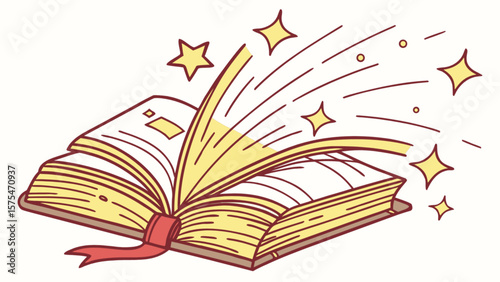 Open book with magic stars illustration for children story book and fantasy novel readers and book lovers alike