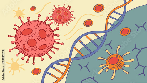 Illustration of virus dna cell biology microbiology science medical research genetic code healthcare disease