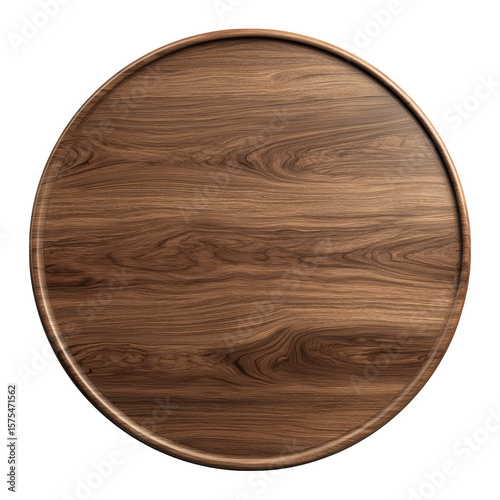 Wooden tray top down view with detailed wood grain and isolated on black background