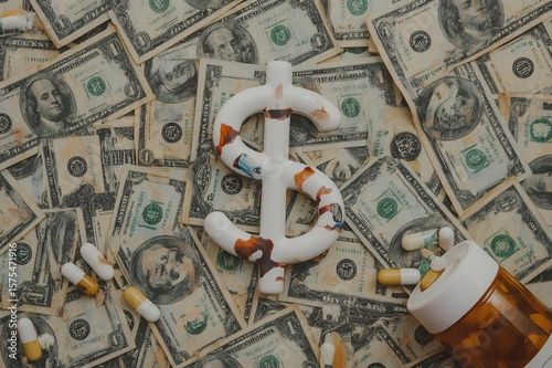 Medical business or prices concept. Making money in pharmaceutical industry or high medical expenses.