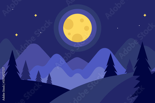 Night Nature Scene with Glowing Moon