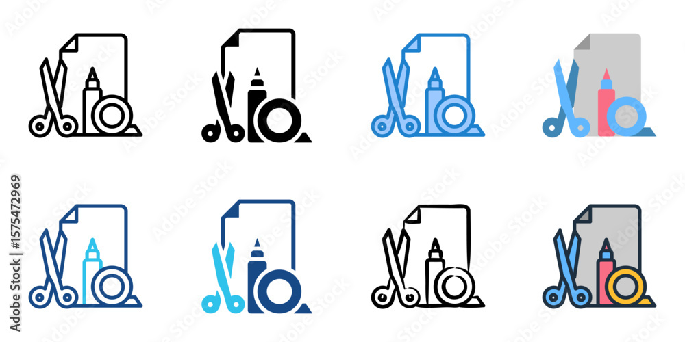 Fototapeta premium Craft supplies icon set multiple style collection 