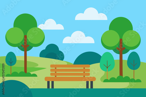 Serene Nature Park with Benches and Trees