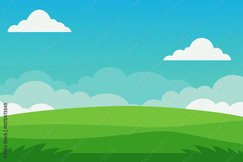 Fototapeta premium vast green grassland with cloudy sky variation one