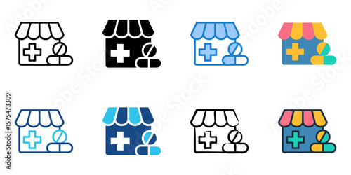 Pharmacy icon set multiple style collection 

