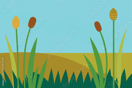 vector prairie scene with long grass and flowers variation one