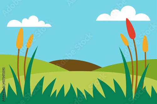 vector prairie scene with long grass and flowers original
