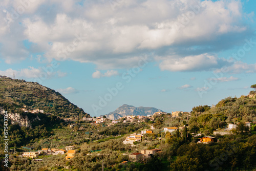 Scenic hillside village and mountain in Tramonti, Amalfi Coast, Italy