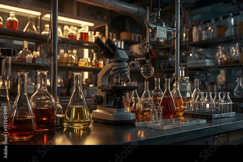 Science Chemical medical research lab with Microscope.