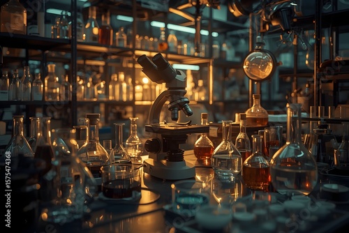 Science Chemical medical research lab with Microscope.