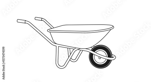 Wheelbarrow side view black and white minimalistic illustration