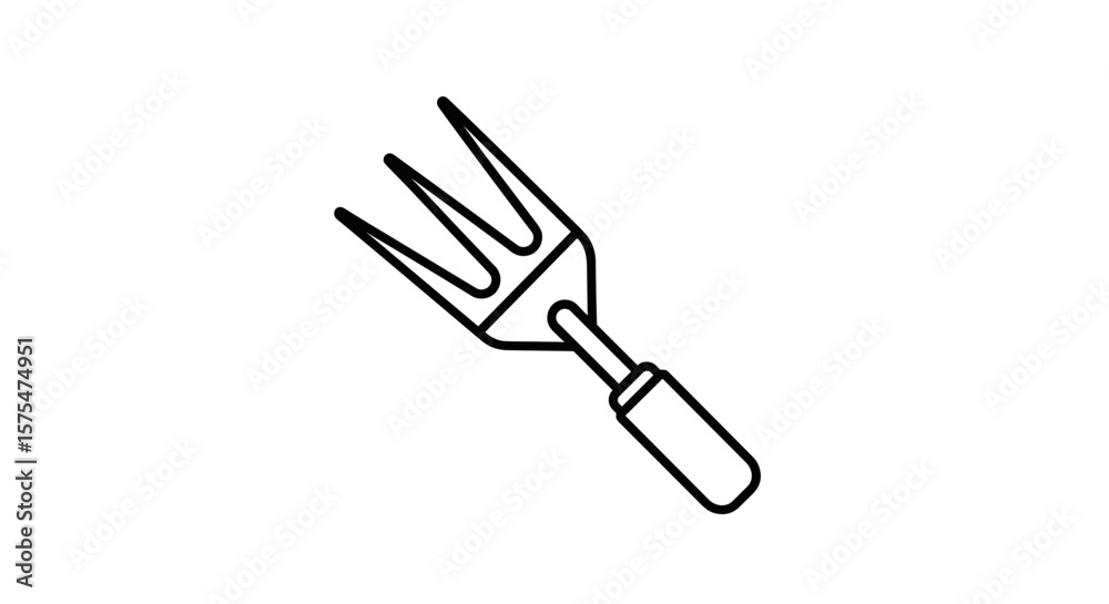 Hand garden fork minimalistic black and white line art illustration Hand garden fork minimalistic black and white line art illustration