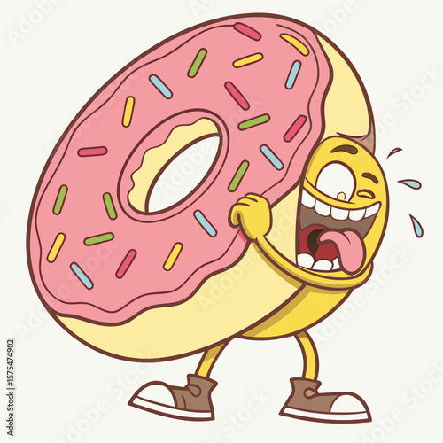 A cartoon face running away with a cake
