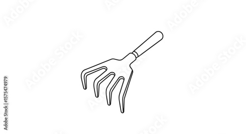  Hand garden rake minimalistic black and white line art illustration