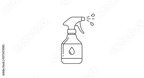 Spray bottle with water droplets minimalistic line art illustration
