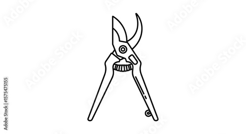 Garden pruning shears minimalistic black and white line art