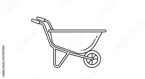 Wheelbarrow side view minimalistic black and white line art