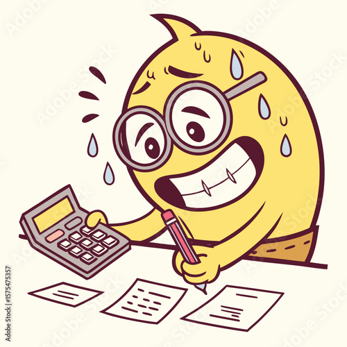 back to school cartoon, funny cartoon emoji calculating with calculator