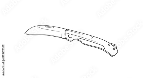 Folding pocket knife minimalistic black and white line art