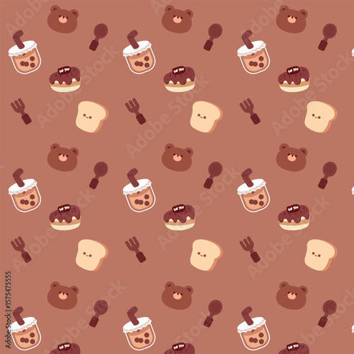 Cute Cafe Bear and Dessert Seamless Pattern