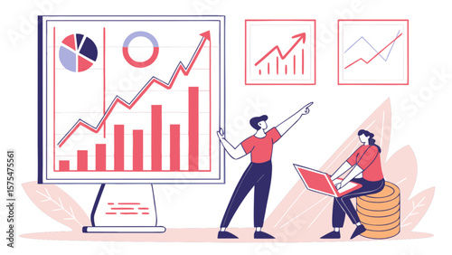 Analyzing financial growth charts and data with team for business strategy and investment planning success