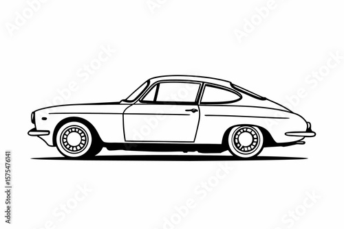 Detailed outline silhouette of a vintage classic car in black and yellow