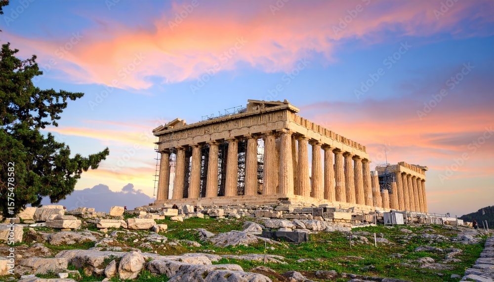 Obraz premium Ancient Greek temple at sunset