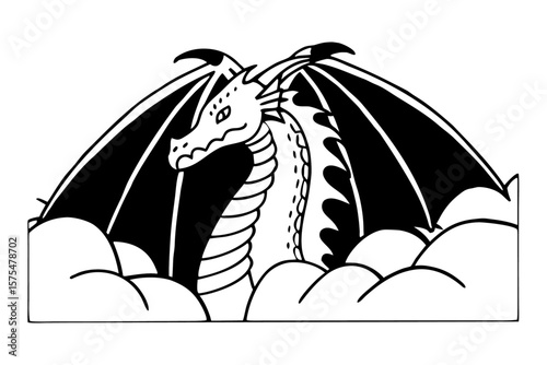Detailed silhouette of a majestic fantasy dragon with intricate scales