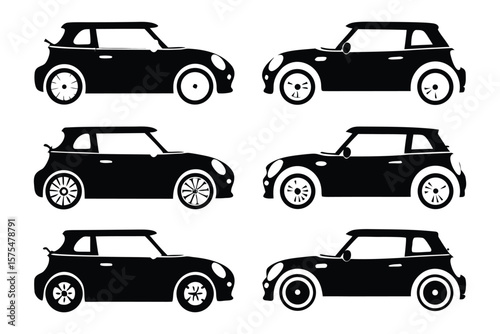 Monochrome Compact Cars in Profile: A dynamic compilation of black compact cars in various profiles, each meticulously crafted to highlight the elegance of automotive design. 