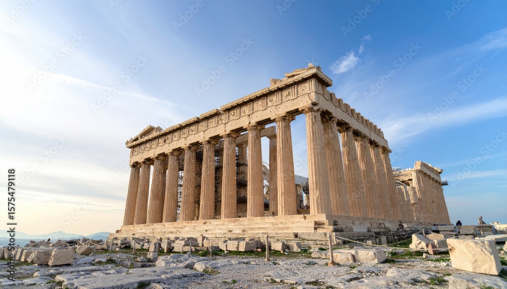 Obraz premium Ancient Greek temple bathed in sunlight
