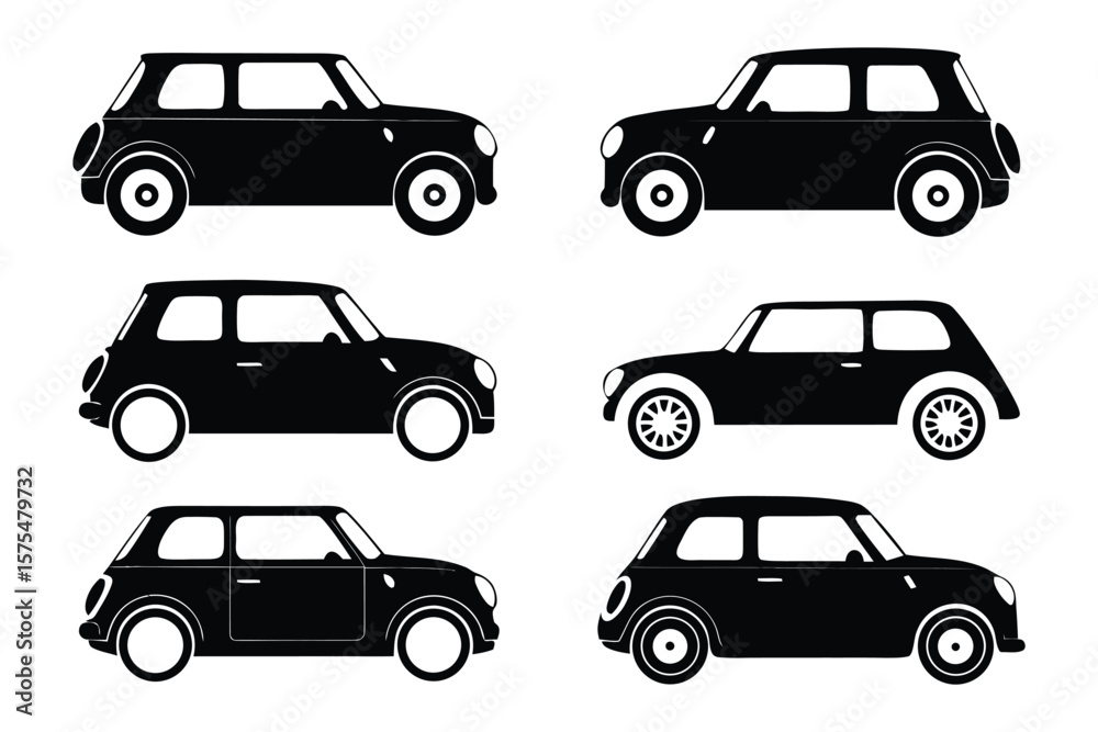 Fototapeta premium Classic Car Silhouette: A sleek set of black silhouette of classic automobiles. The minimalist design highlights the timeless elegance of these iconic vehicles, perfect for design project.