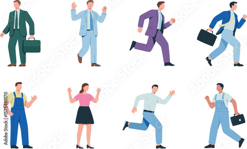 Diverse Professionals Business People, Construction Workers, and Woman Posing Isolated on White