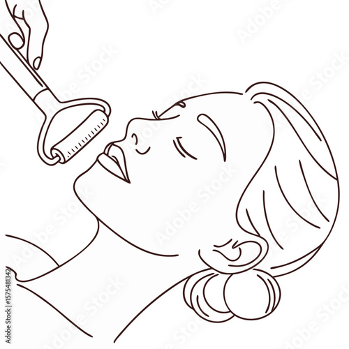 Person Using a Face Massage Roller for Skincare Routine. Perfect for: Beauty sales events, skincare brand promos