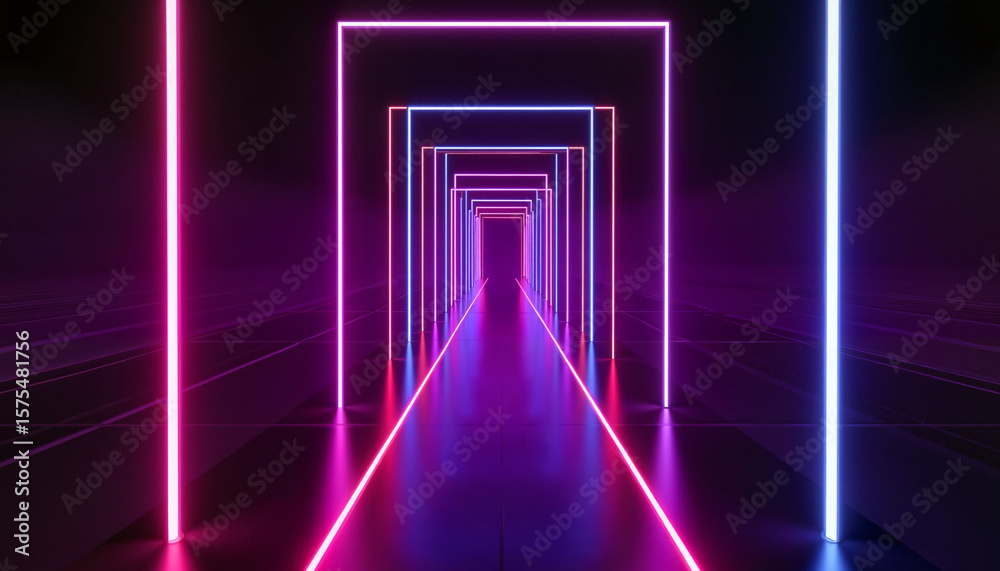 Fototapeta premium Neon-lit tunnel with vibrant lights creating a futuristic atmosphere 