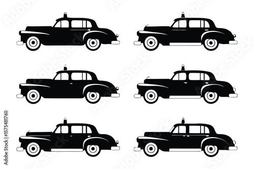Classic Car Silhouette: A collection of sleek, black vintage cars. This set of car graphics evoke a sense of timeless elegance and transportation