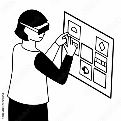  person using wearable AR glasses with holographic