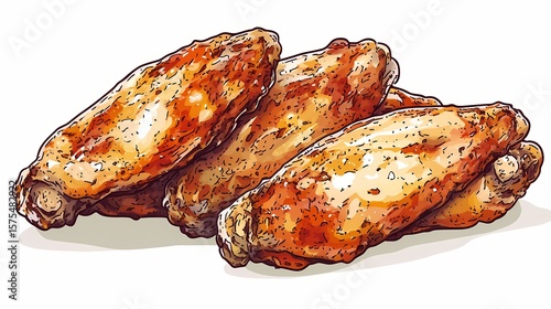 Hand-drawn illustration of crispy chicken wings.