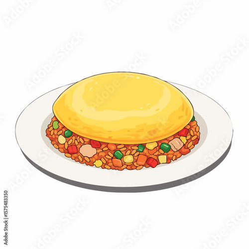 Delicious Omurice Fried Rice Topped with Soft Fluffy Egg and Rich Sauce