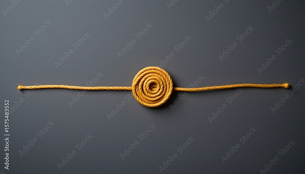 Obraz premium the photograph presents a tightly wound strand against a flat, muted background, the strand, which appears to be fibrous in texture, is coiled into a spiral shape at its center