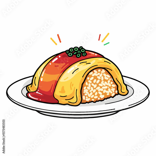 Delicious Omurice Fried Rice Topped with Soft Fluffy Egg and Rich Sauce