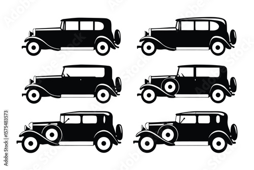 Classic Cars: Elegant silhouettes of vintage automobiles stand in refined stillness, showcasing their timeless elegance through the ages. A nostalgic nod to a bygone era.