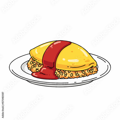 Delicious Omurice Fried Rice Topped with Soft Fluffy Egg and Rich Sauce