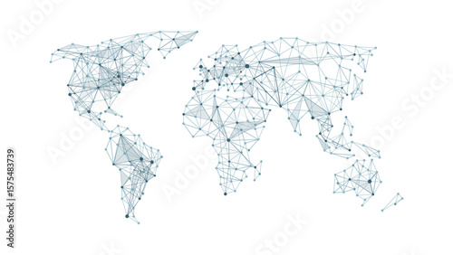 World Map Outline – Black and White Dot and Line Style Vector Illustration

