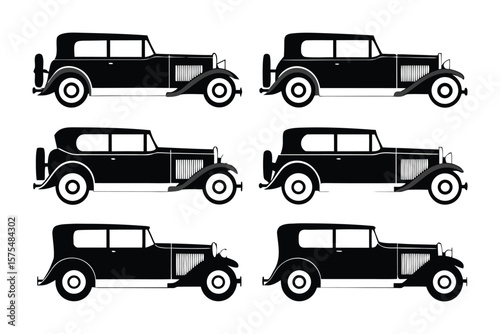 Vintage Automobile Collection: A stylized illustration showcases a set of classic vintage automobiles, each exuding the elegance and charm of a bygone era.