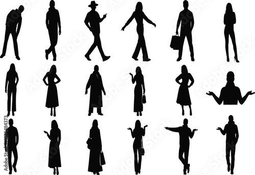 Silhouette collection of diverse individuals in various poses and activities shown here