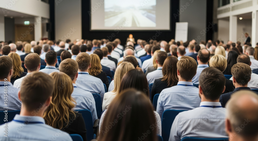 Obraz premium Large audience attending a business conference in a convention center