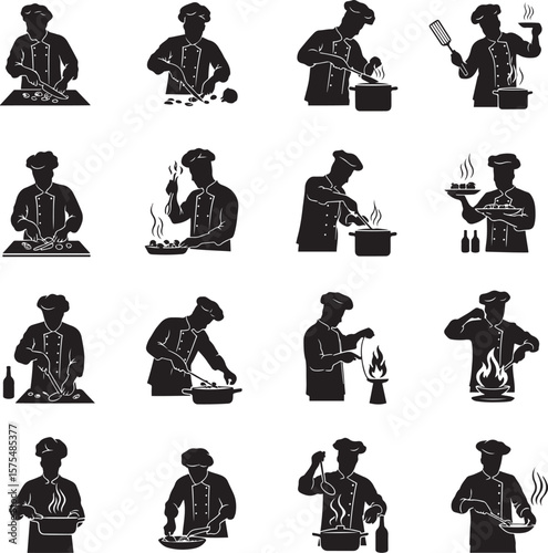 Silhouette chefs cooking and preparing food in professional kitchen – culinary teamwork and restaurant meal preparation concept
