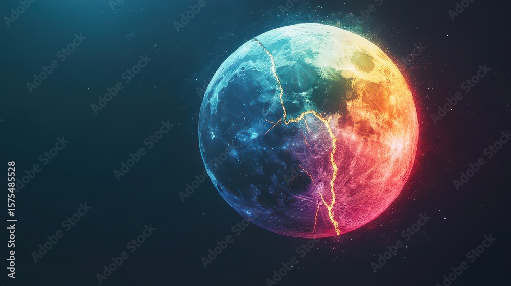 Fototapeta premium Fractured planet with cosmic event space background science fiction art.